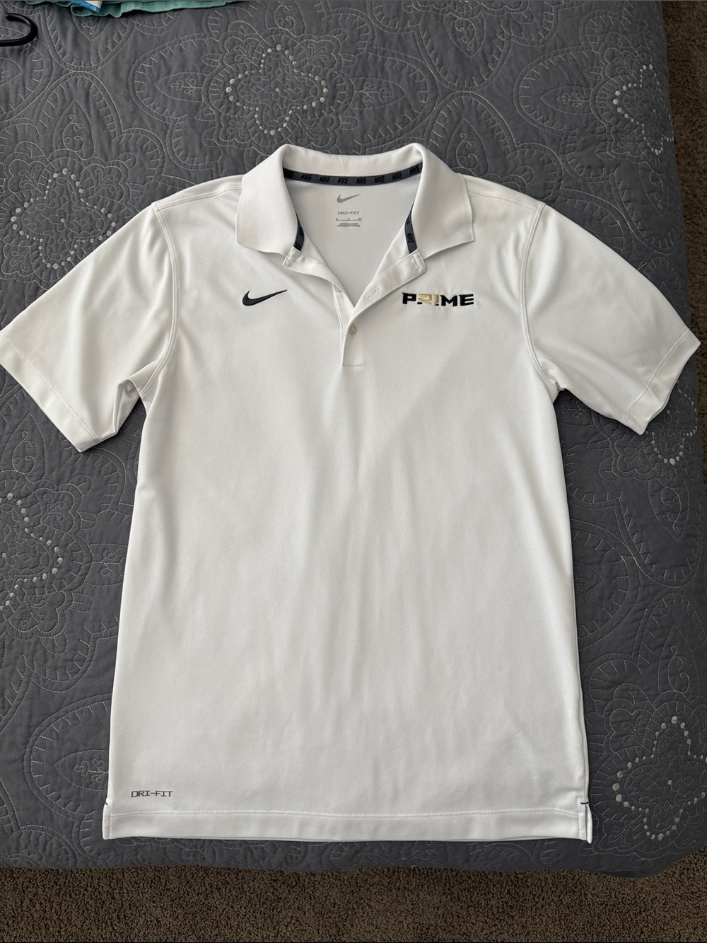 Nike White Men’s Dri-FIT Polo with Coach Prime Logo CU